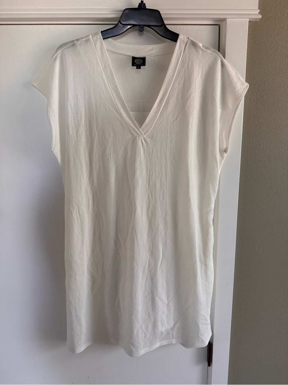Bobeau White lined V-Neck Cap Sleeve Tunic Dress